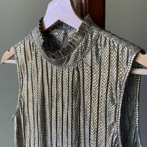 Carolina Belle Gold and Grey Checked Sleeveless Blouse. XS